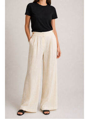 House of Harlow 1960 Linen Wide Leg Pants Sz S Cream Ivory Pleated Trouser